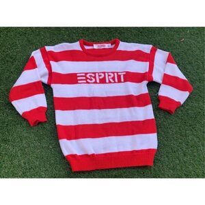 ESPRIT VINTAGE 80’s MCM LOGO red white STRIPED SWEATER kids girls youth L